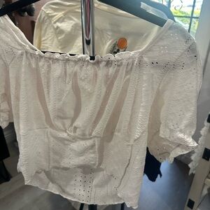 SHEIN White Puff Sleeve Smocked Blouse